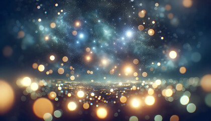 Obraz na płótnie Canvas Starry galaxy overlay on bokeh lights, cosmic and celebration concept. Generative AI