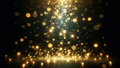 Fototapeta na wymiar Golden light beams rising from glittering surface, festive brightness concept. Generative AI