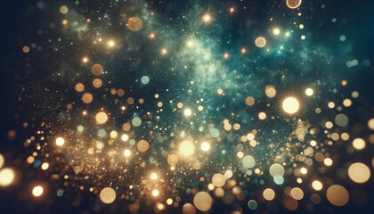 Galactic bokeh background with golden lights, abstract universe concept. Generative AI