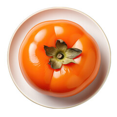 Persimmon on Plate Isolated on Transparent or White Background, PNG