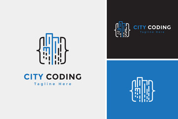 Modern city coding logo design, city technology logo design template