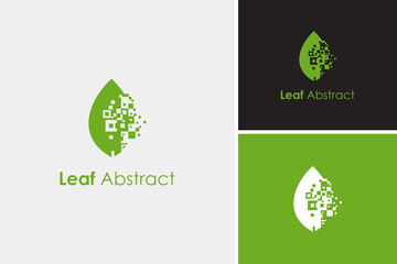 Abstract leaf digital pixel logo design vector, nature technology logo design template