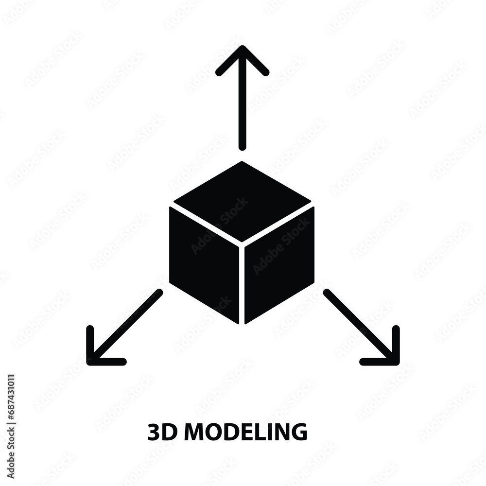 Poster 3d modeling icon. 3d computer icon flat trendy style illustration on white background..eps