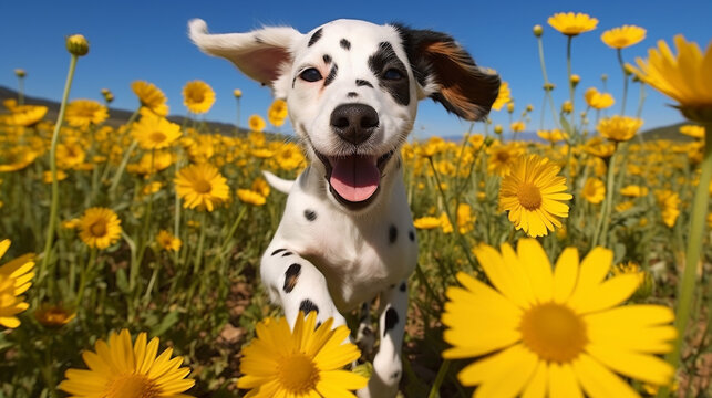 dog with flowers HD 8K wallpaper Stock Photographic Image 