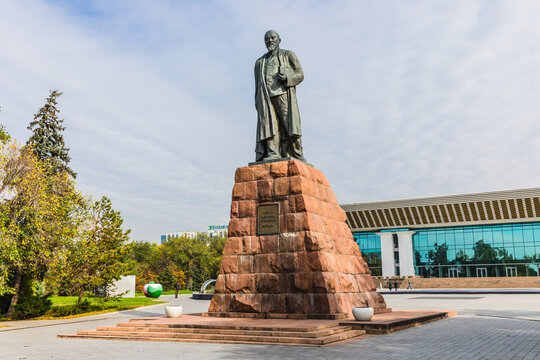 Almaty, Kazakhstan &ndash; October 15, 2023: Monument to Abai Kunanbayev, Kazakh poet, composer and Hanafi theologian-philosopher, cultural reformer of European and Russian cultures based on Islam.