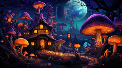 The Haunted House in the Mushroom Forest. Generative Ai