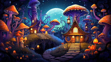 The Haunted House in the Mushroom Forest. Generative Ai