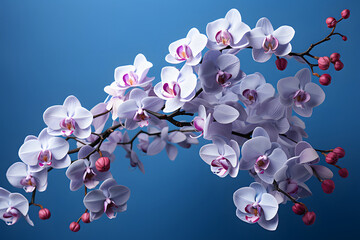 orchids on a blue background, a bouquet in close-up. exotic flowers.