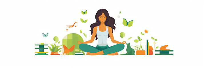 Fototapeta premium Santé et bien-être (yoga, méditation, fitness), vector, flat design, illustration et background.