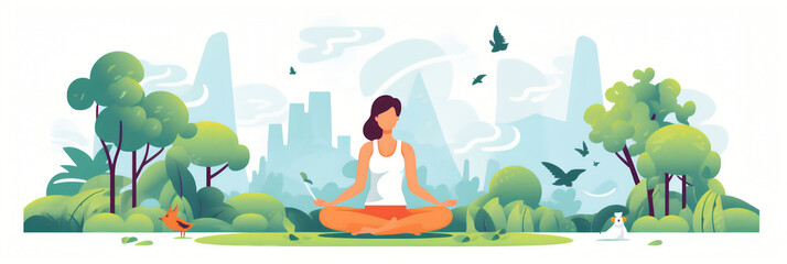 Santé et bien-être (yoga, méditation, fitness), vector, flat design, illustration et background. - obrazy, fototapety, plakaty