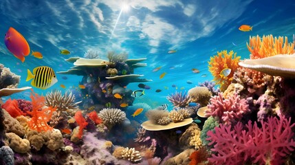 Naklejka na ściany i meble coral reef teeming with marine life