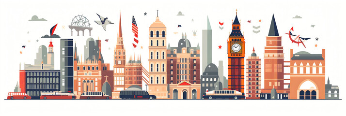 Fototapeta premium Histoire et patrimoine (monuments historiques, époques passées), vector, flat design, illustration et background.