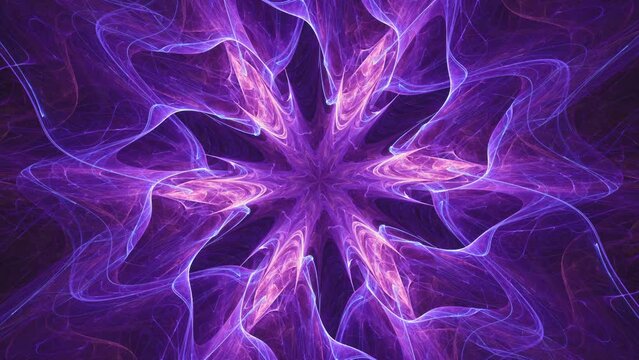 Seamless looping plasma energy waves star mandala, deep mind spiritual visual awakening - slow morphing fractal background abstract in purple.	
