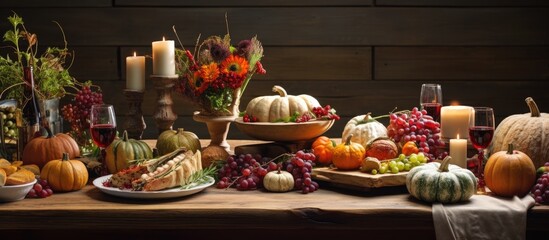 Country-themed Thanksgiving table adorned with rustic elements and seasonal decorations.