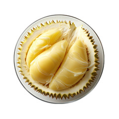 Fototapeta premium Top View of a Durian on a Plate Isolated on Transparent or White Background, PNG