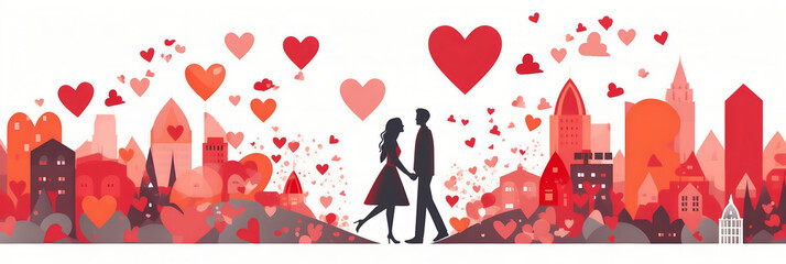 Amour et romantisme (cœurs, couples, Saint-Valentin), vector, flat design, illustration et background. - obrazy, fototapety, plakaty