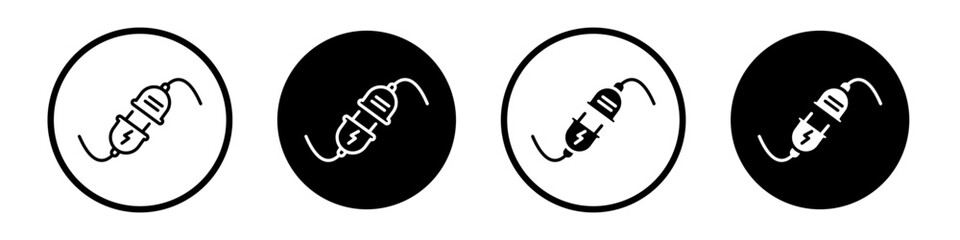 Electric plug icon set. cable socket vector symbol. disconnect connection sign in black filled and outlined - obrazy, fototapety, plakaty