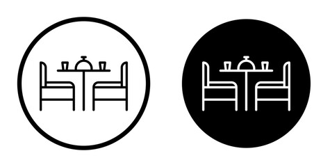 Dinner table icon set. restaurant dining seat vector symbol. terrace dinning table icon in black filled and outlined - obrazy, fototapety, plakaty