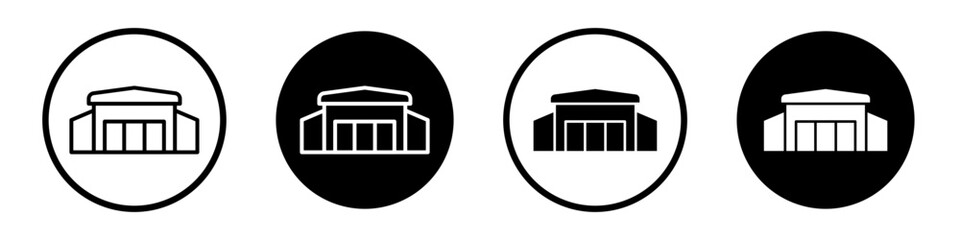 Car showroom vector icon set in black filled and outlined