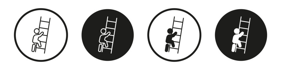 Man climbing icon set. climb stairs vector symbol. person career ladder icon in black filled and outlined - obrazy, fototapety, plakaty
