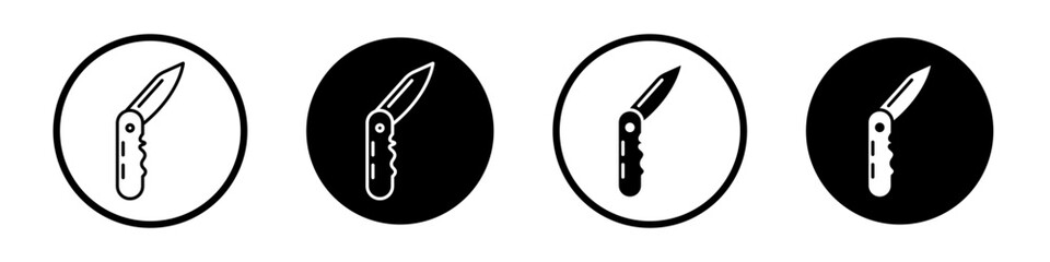 Pocket knife icon set. army small penknife tool vector symbol in black filled and outlined - obrazy, fototapety, plakaty