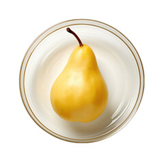 Top View of a Pear on a Plate Isolated on Transparent or White Background, PNG