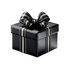 Black Gift Box with Silver Bow Isolated on Transparent or White Background, PNG