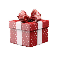 Red Gift Box with White Bow Isolated on Transparent or White Background, PNG