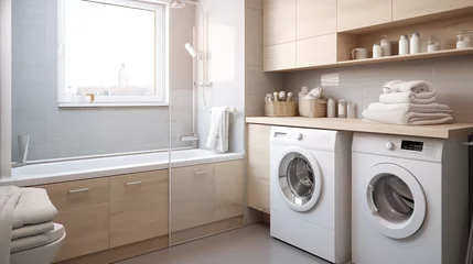 Foto op Plexiglas An efficient modern bathroom with white washer and dryer © Nate