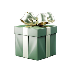 Green Gift Box with White Bow Isolated on Transparent or White Background, PNG