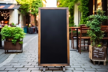 Empty menu board on the street. Chalkboard menu sign mockup