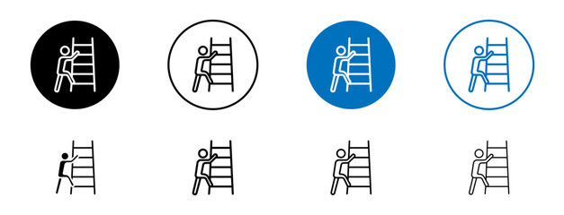 Man climbing line icon set. Man climbing person career ladder icon in black and blue color.