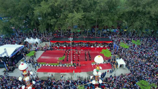 Aerial View Hoyak Tabuik is one of the annual traditions in the Pariaman community. Pariaman, West Sumatra, Indonesia.