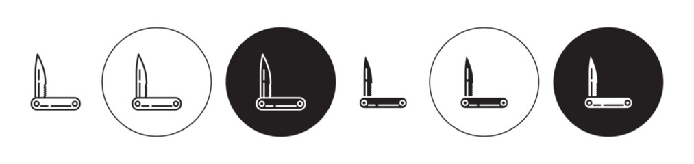 Pocket knife vector illustration set. Pocket knife army small penknife tool icon suitable for apps and websites UI designs. - obrazy, fototapety, plakaty