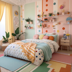 Whimsical Wonder: Polka Dots and Pastel Bedroom