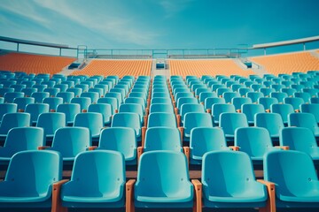 Naklejka premium Empty Stadium Seats Await Fans Under Sky