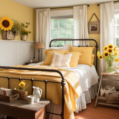 Country Charm: Sunflower Yellow Bedroom Delight