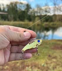 Spinner in hand Fish in nature