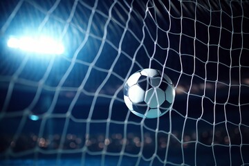 Nighttime Soccer Goal Captured in Stadium Lights