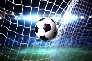 Nighttime Soccer Goal Captured in Stadium Lights