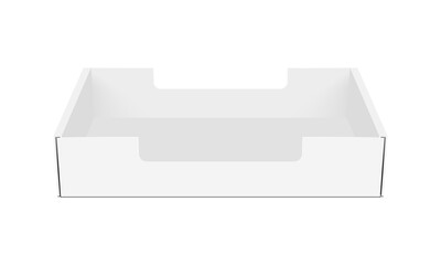 Empty Cardboard Tray Mockup, Front View, Isolated On White Background. Vector Illustration