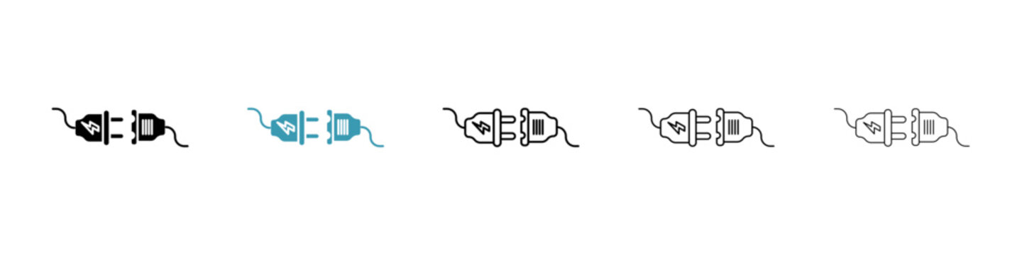 Electric plug vector icon set. Electric plug disconnect connection icon for UI designs.