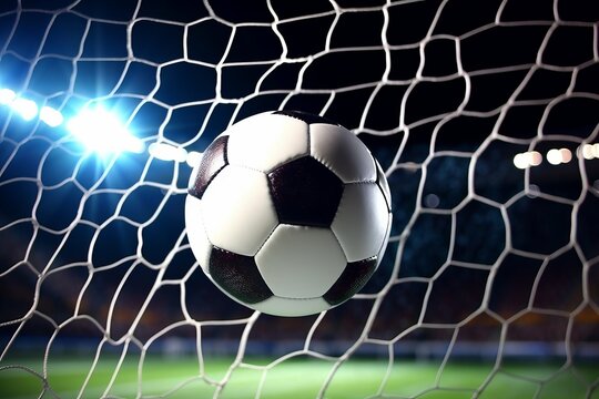 Nighttime Soccer Goal Captured in Stadium Lights