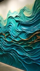 Obraz premium Nature-inspired epoxy patterns mimicking the grace of flowing water on a wall, depicted with stunning HD precision.