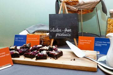 Assorted Gluten-Free Bakery Products on Display for Healthy Breakfast Choices in hotel