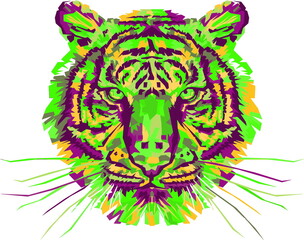 Green Tiger on Green and Yellow Background