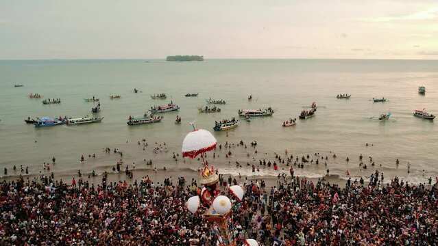 Aerial View Hoyak Tabuik is one of the annual traditions in the Pariaman community. Pariaman, West Sumatra, Indonesia.