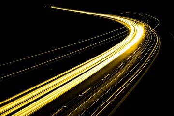 Papier Peint photo autocollant Autoroute dans la nuit gold car lights at night. long exposure