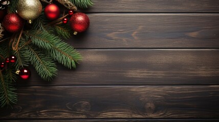 bright flat lay stock Christmas photo with copy space, realistic lighting, photorealistic made by generative ai