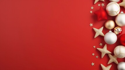 bright flat lay stock Christmas photo with copy space, realistic lighting, photorealistic made by generative ai